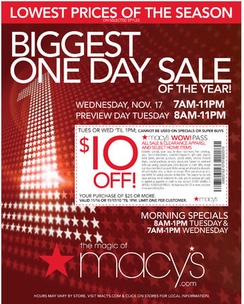 Macy's | 10 off 25 Coupon Today  Tomorrow through 1 PM ONLY ...