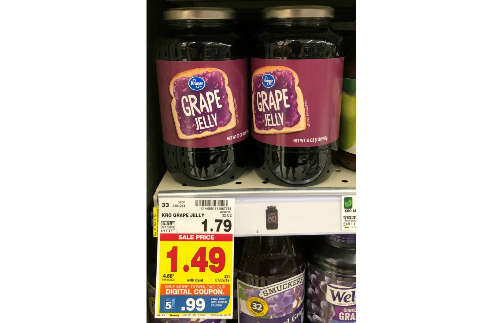 kroger grape jelly (32 oz) only $0.99 (reg $1.79)