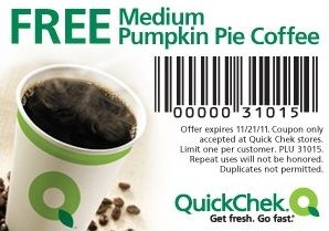 Quick Chek FREE Medium Pumpkin Pie Coffee