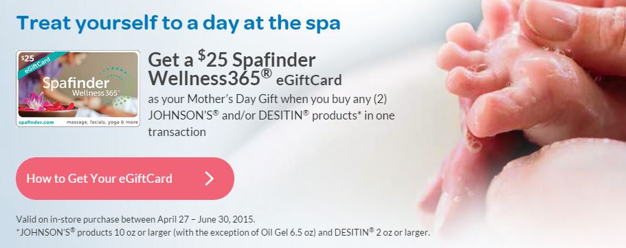 FREE 25 Spafinder Wellness 365 Gift Cards WYB 2 Johnson’s