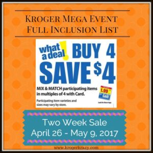 Kroger Mega Full Inclusion List April 2017