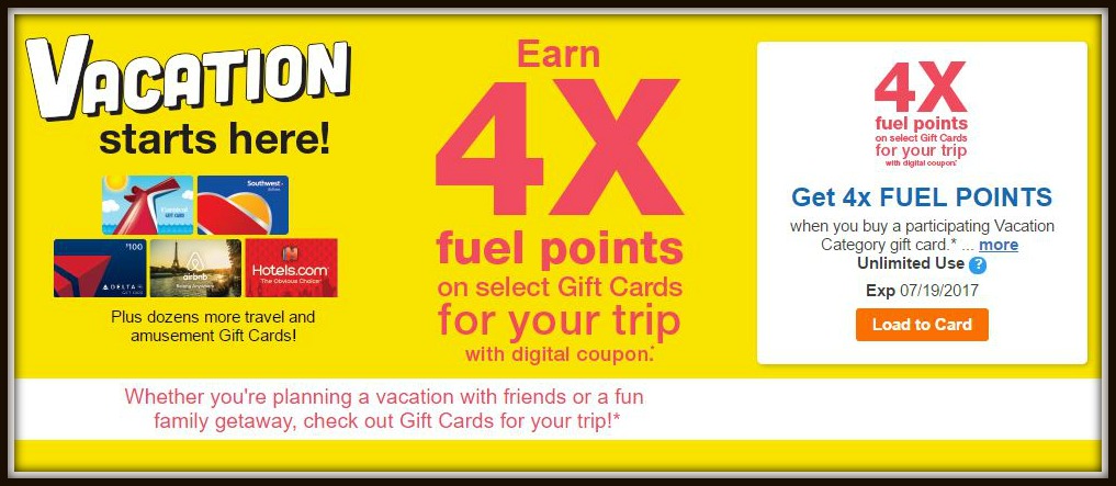 4x vacation gift cards
