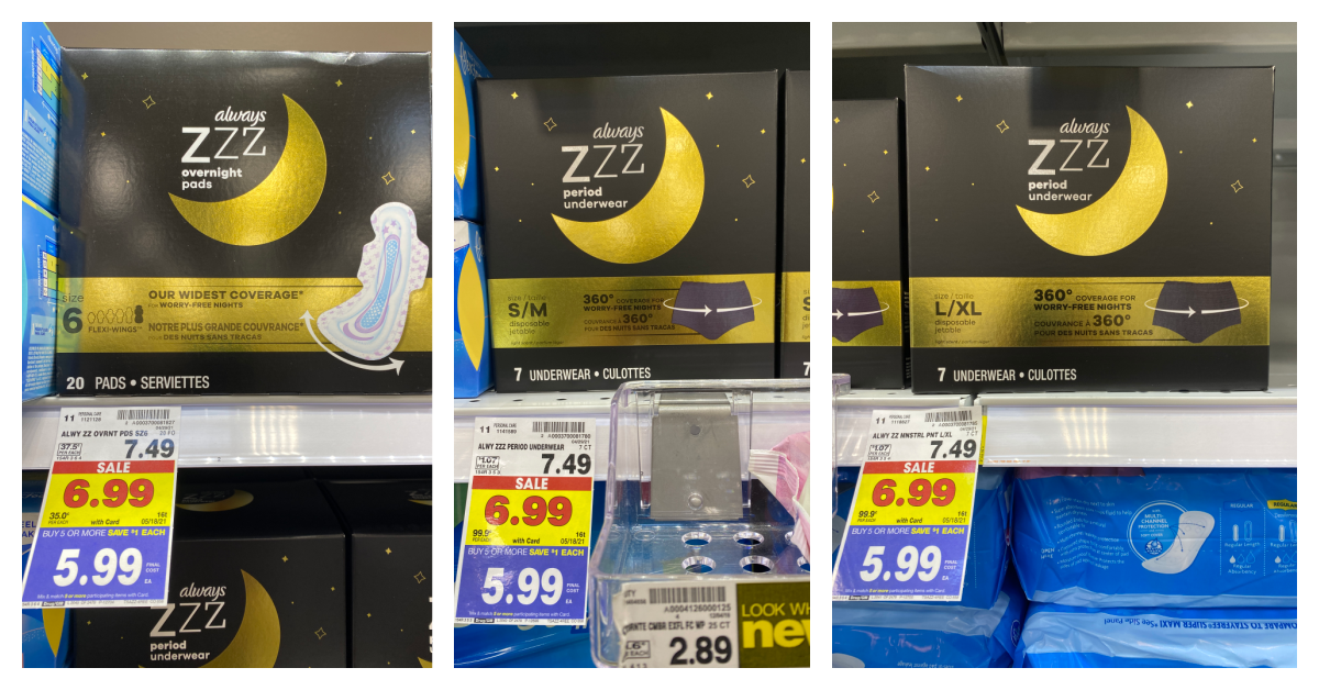 Always ZZZ Pads and Underwear are ONLY $4.99 with Kroger Mega