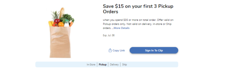 Save 15.00 on your FIRST 3 Pickup Orders at Kroger (must spend 35.00