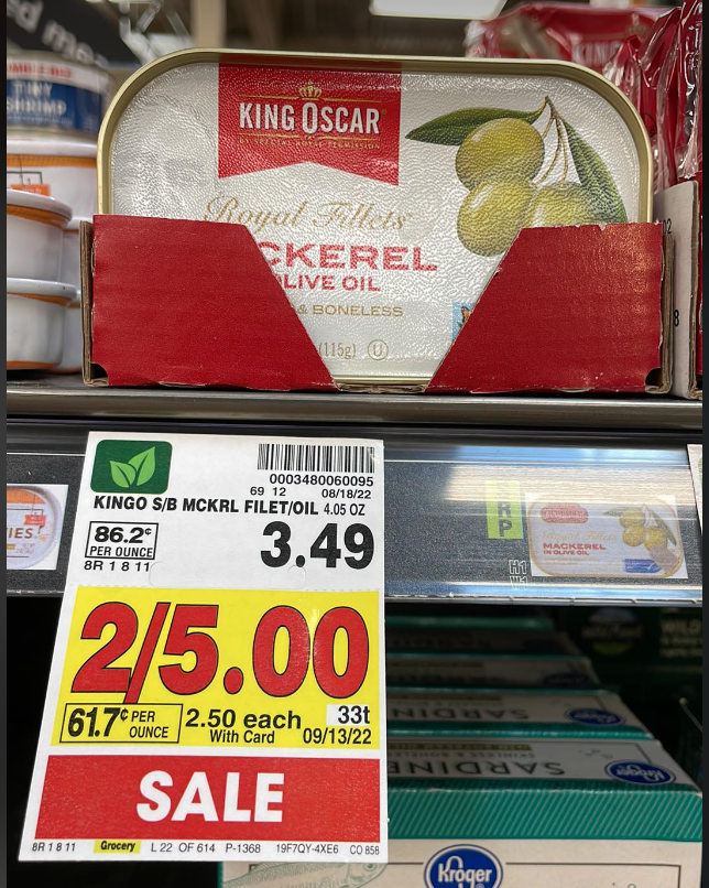 King Oscar Royal Fillet Mackerel on Kroger Shelf