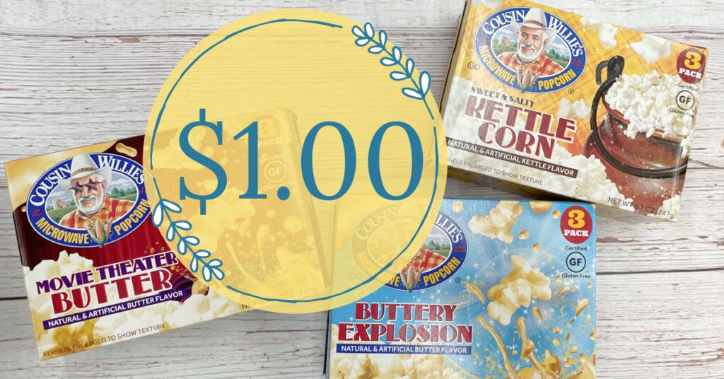 Cousin Willie's Microwave Popcorn is ONLY 1.00 at Kroger! Kroger Krazy