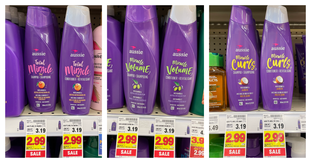 Aussie shampoo and conditioner on kroger shelf