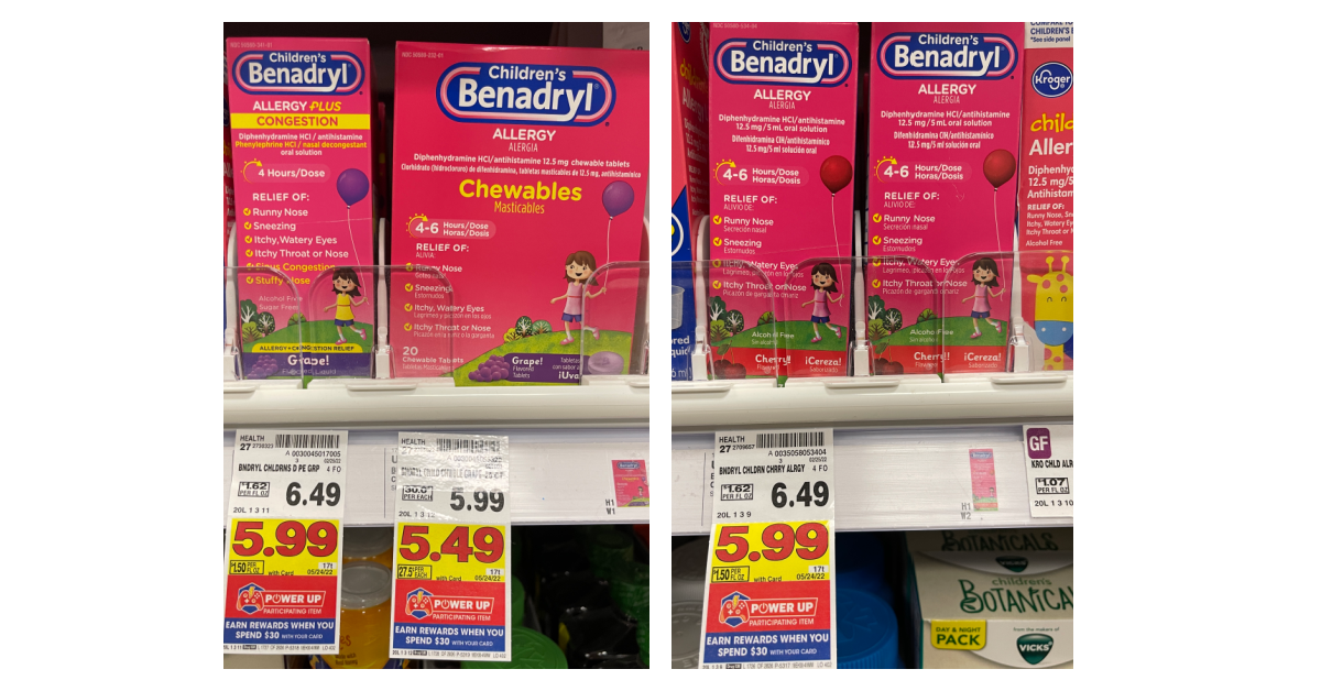 Childrens Benadryl Allergy on kroger shelf