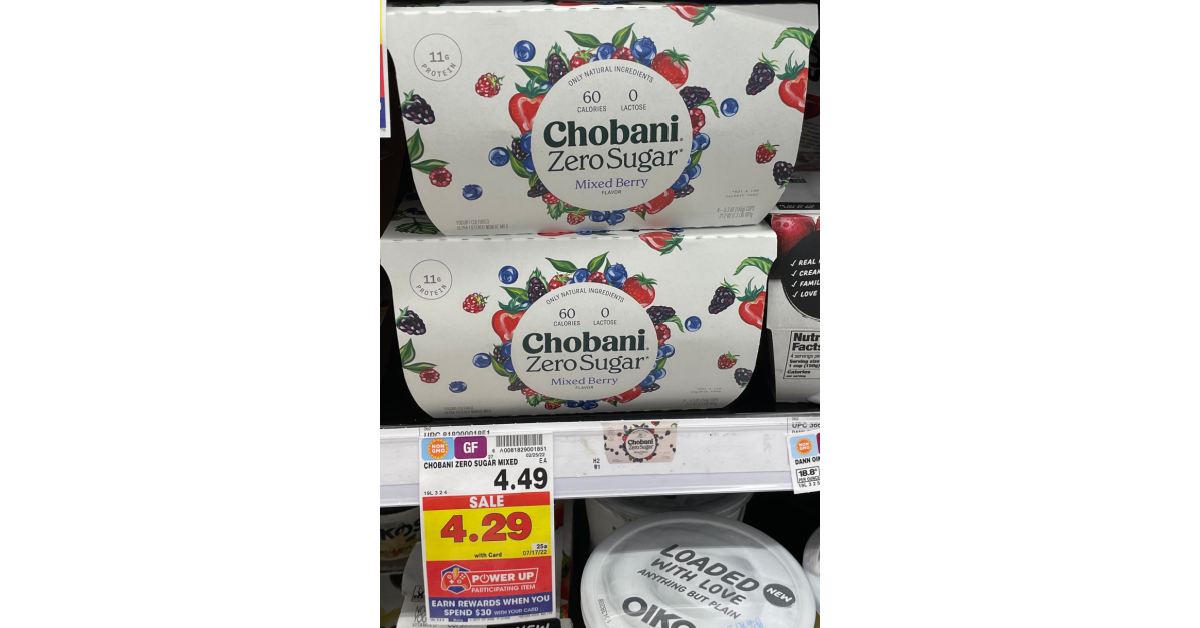 Chobani Zero Sugar Multipacks kroger shelf image