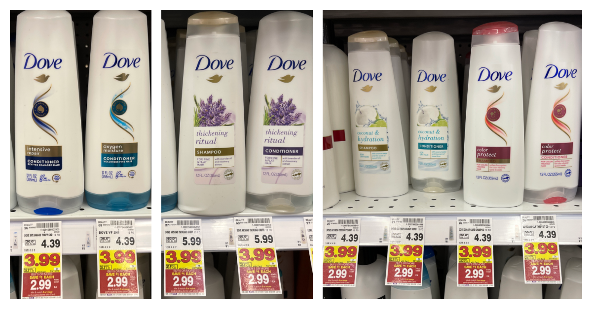 Dove Shampoo and Conditioner on kroger shelf