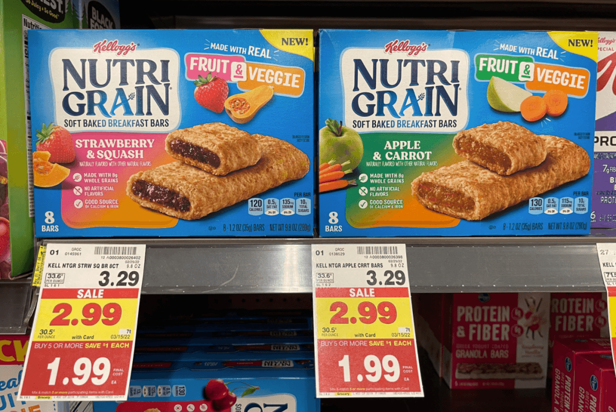 Kellogg's Nutri-Grain Bars on Kroger shelf