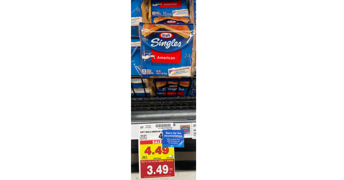 Kraft Cheese Singles kroger shelf image