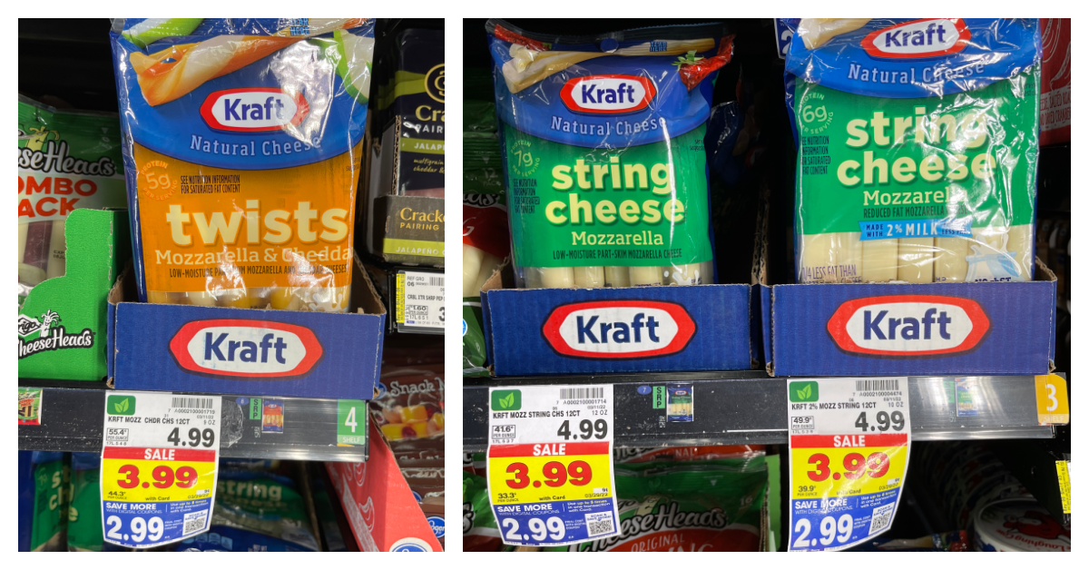 Kraft String Cheese and Twists on kroger shelf
