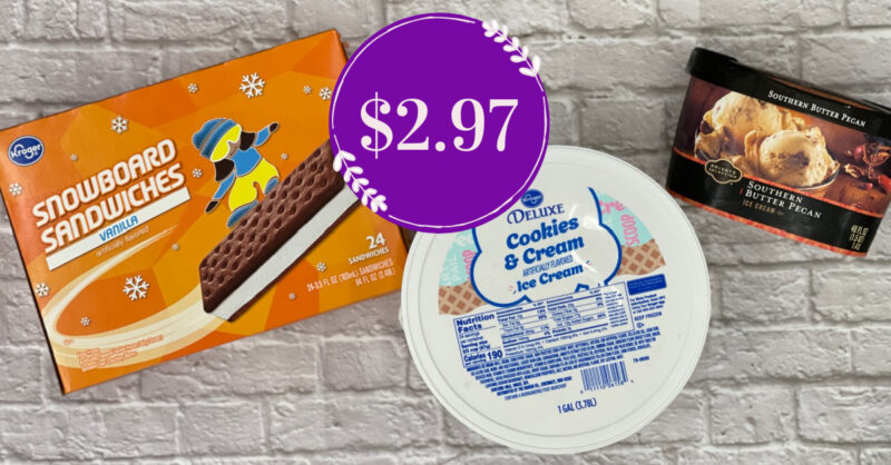 Kroger Snowboard Sandwiches, Pail Ice Cream and Private Selection Ice Cream Kroger Krazy
