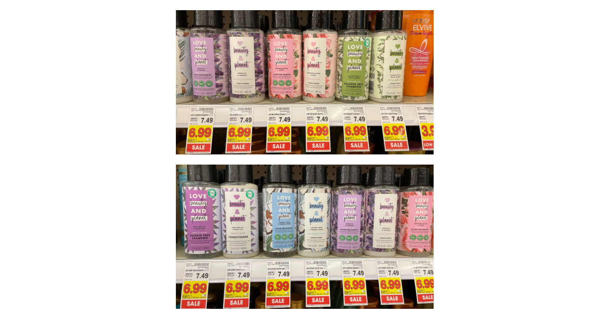 Love Beauty and Planet Shampoo and Conditioner on shelf