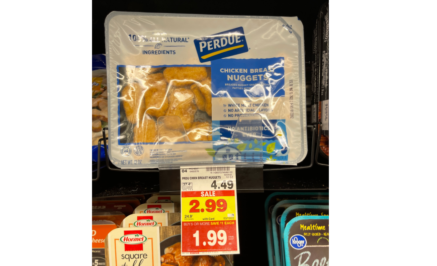 Perdue Breaded Chicken Breast Nuggets on kroger shelf