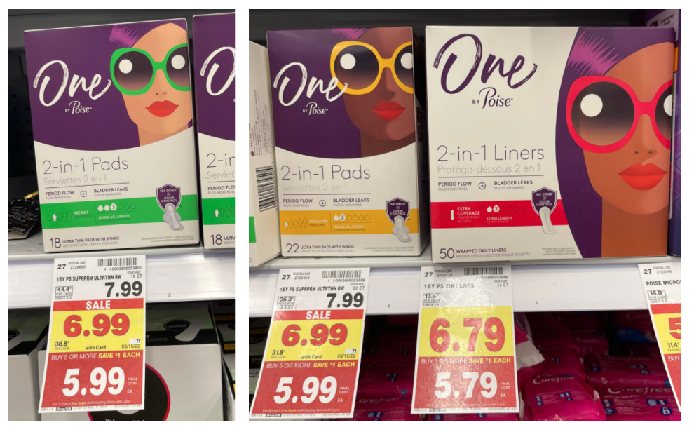 One by Poise Pads and Liners on Kroger Shelf