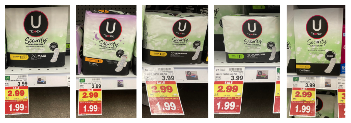 U by Kotex Pads and Liners on Kroger Shelf
