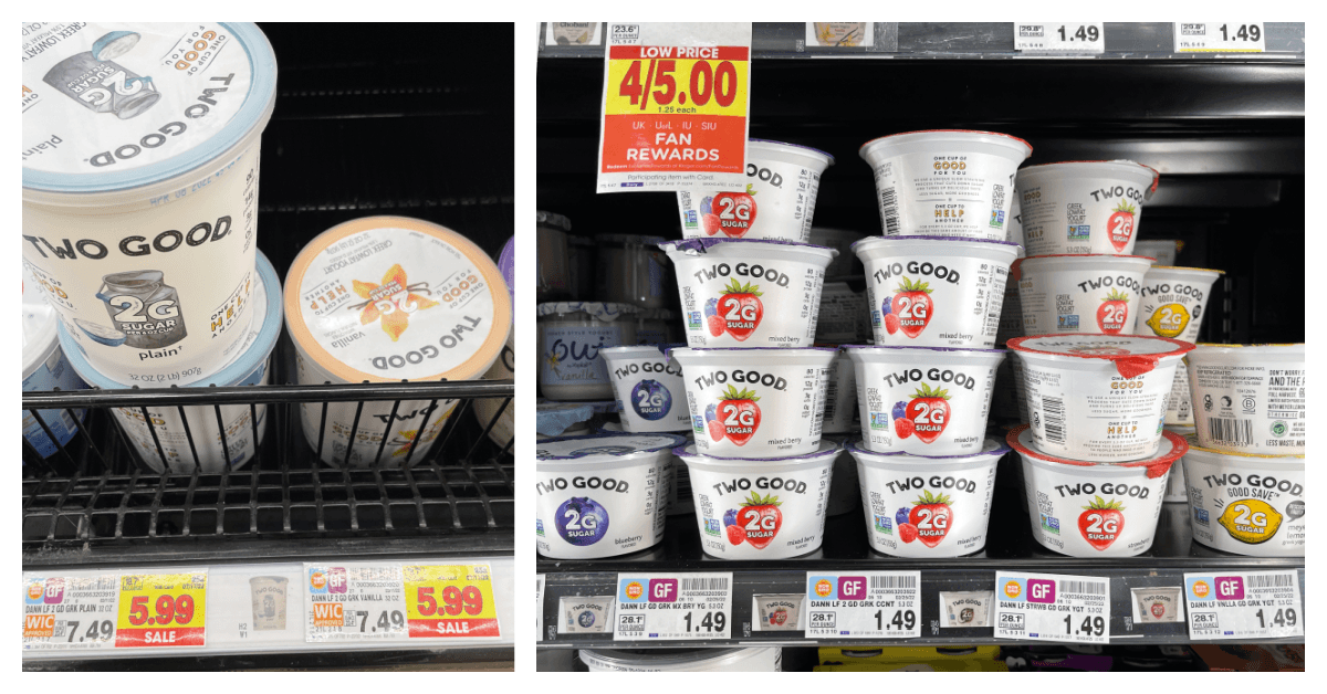 Two Good yogurt on kroger shelf