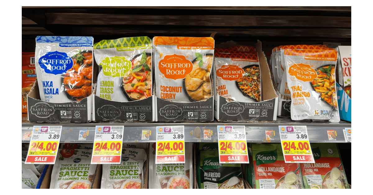 saffron road simmer sauces on kroger shelf