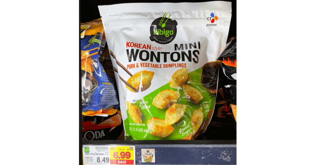 Bibigo wontons on kroger shelf