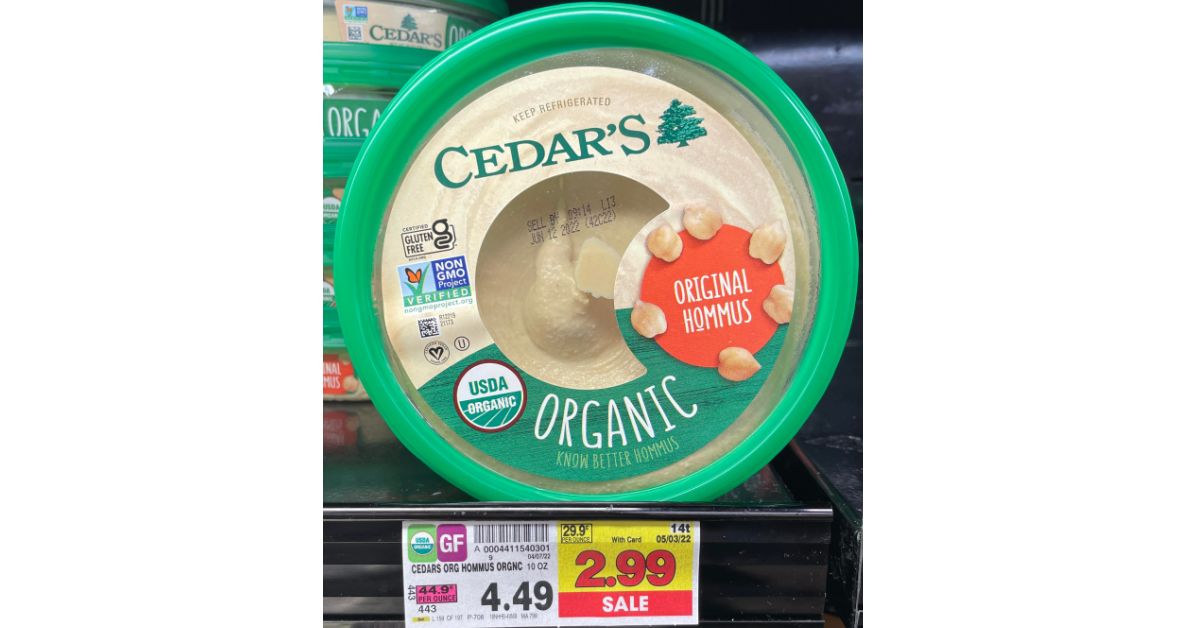 Cedars Organic Hummus on kroger shelf
