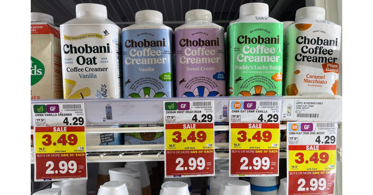 Chobani Coffee Creamer on kroger shelf