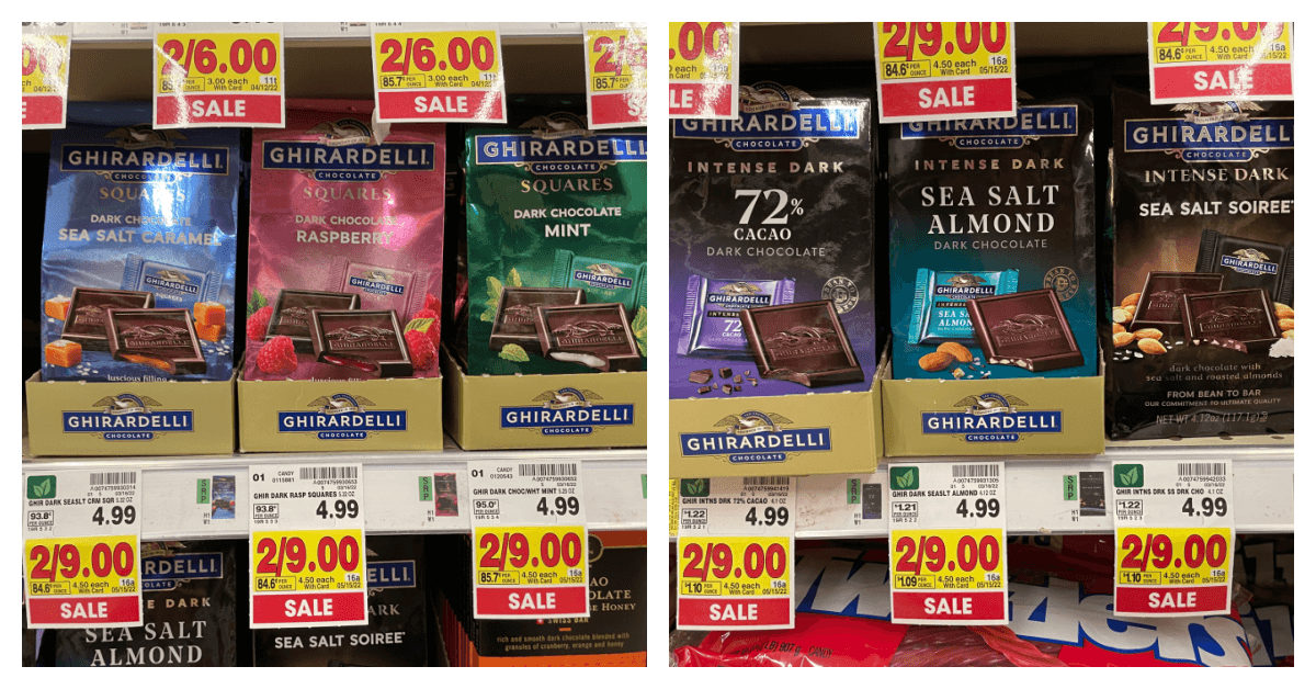 Ghirardelli squares on kroger shelf