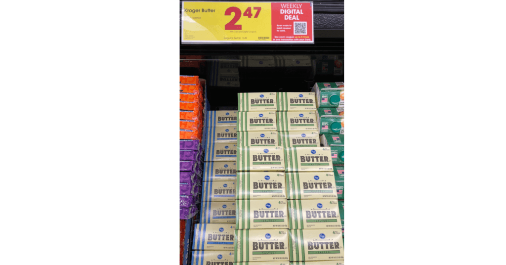 Kroger brand butter on kroger shelf