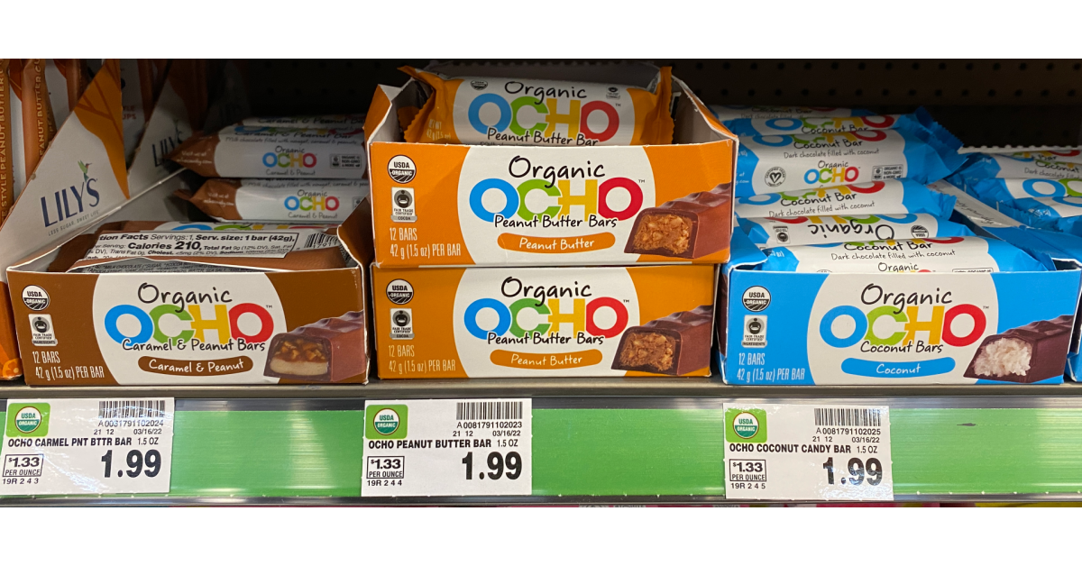 Ocho Organic Bars on kroger shelf