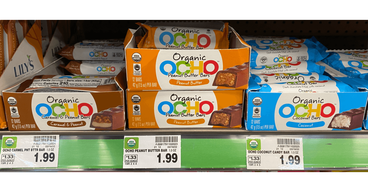Ocho Organic Bars on kroger shelf