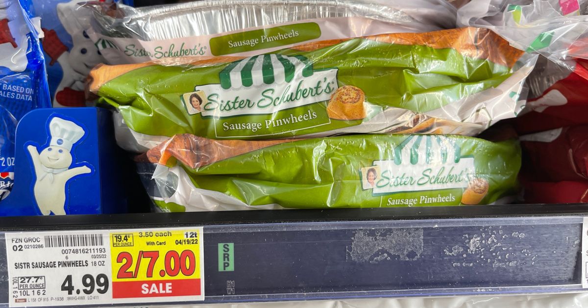 Sister Schuberts Sausage Pinwheels on kroger shelf