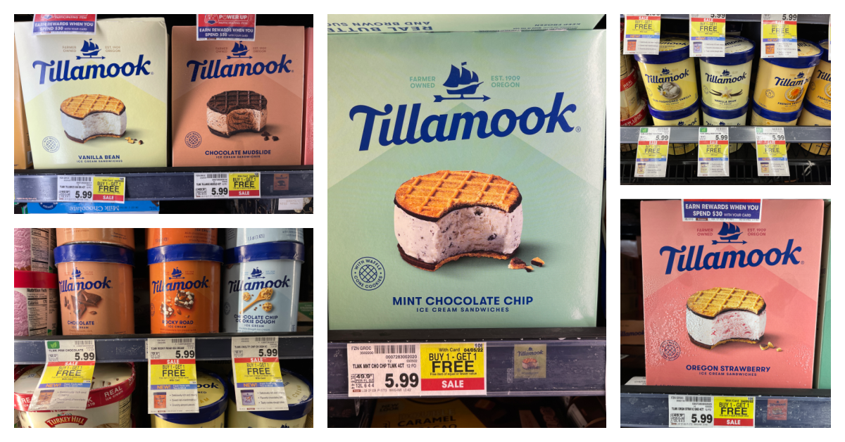 Tillamook ice cream products on kroger shelf