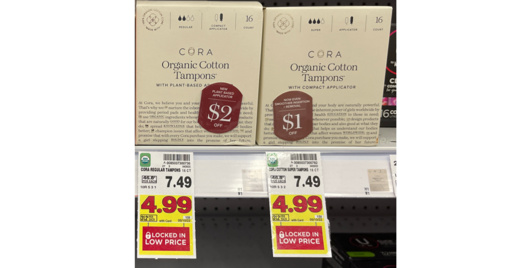 Cora Organic Cotton Tampons on kroger shelf
