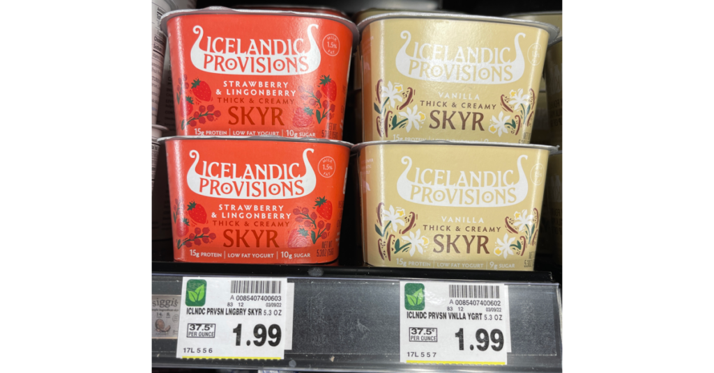 Icelandic provisions yogurt on kroger shelf