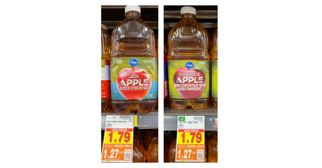 Kroger brand apple juice on kroger shelf