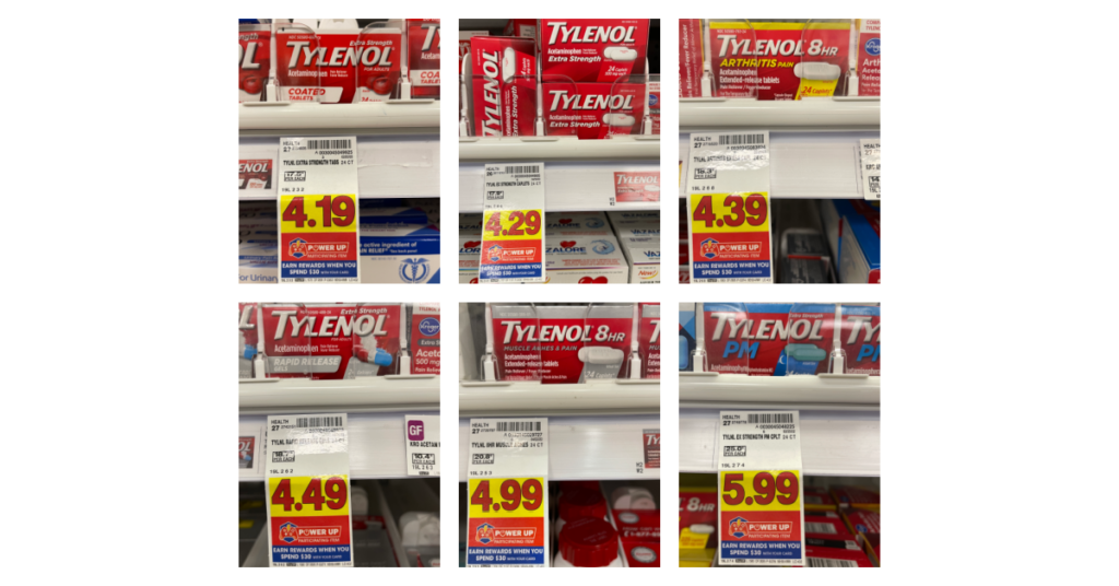Tylenol products on kroger shelf
