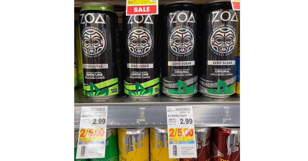 Zoa Energy Drinks on kroger shelf