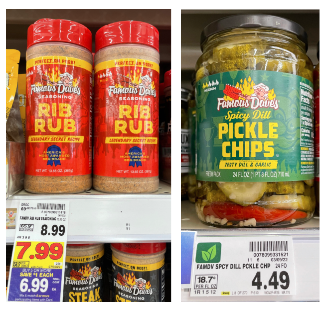 Famous Dave's Rib Rub and Pickles on Kroger Shelf