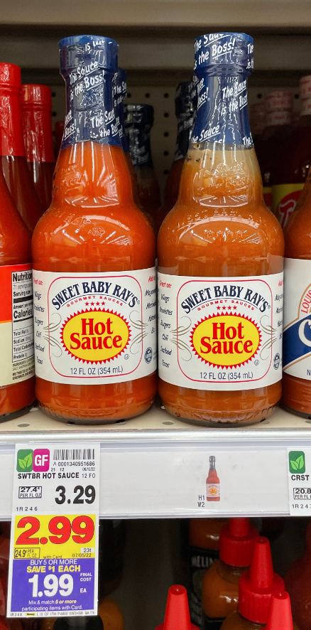 Sweet Baby Ray's Hot Sauce on Kroger shelf