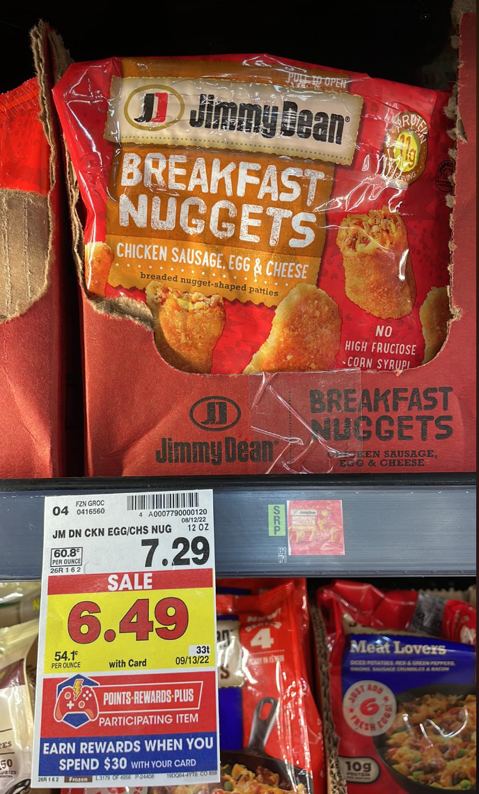 Jimmy Dean Breakfast Nuggets on Kroger shelf