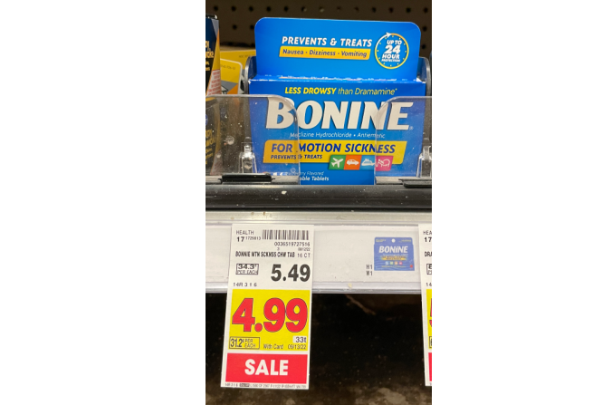 bonine motion sickness kroger shelf image