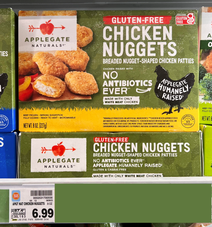 Applegate Chicken Nuggets on Kroger shelf