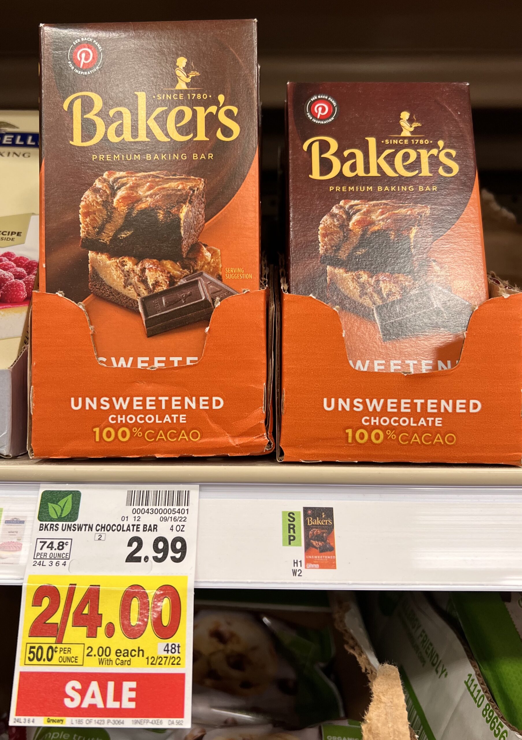 Baker's Chocolate Kroger Shelf Image_1