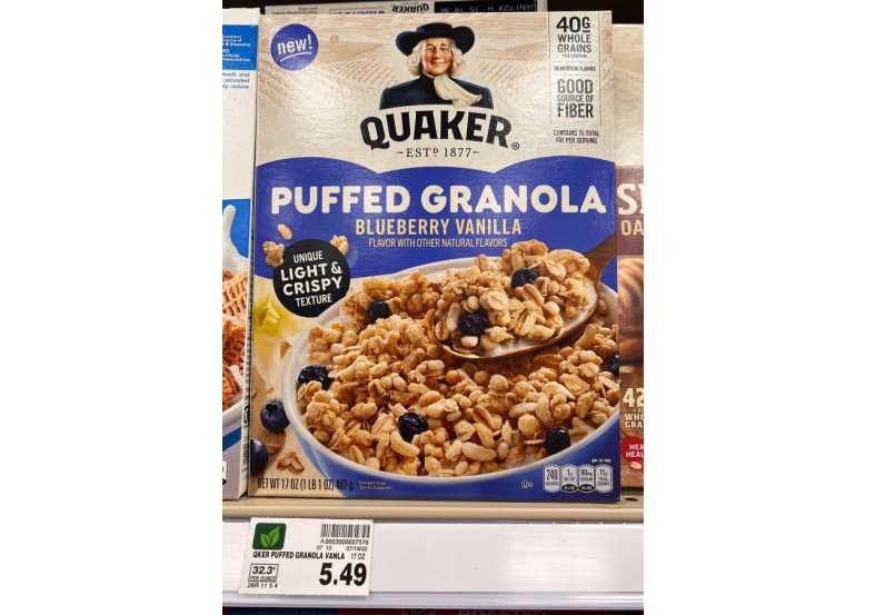 Quaker Puffed Granola Kroger Shelf Image