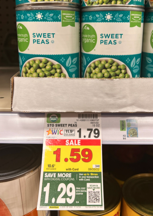 Simple Truth Canned Peas on Kroger Shelf