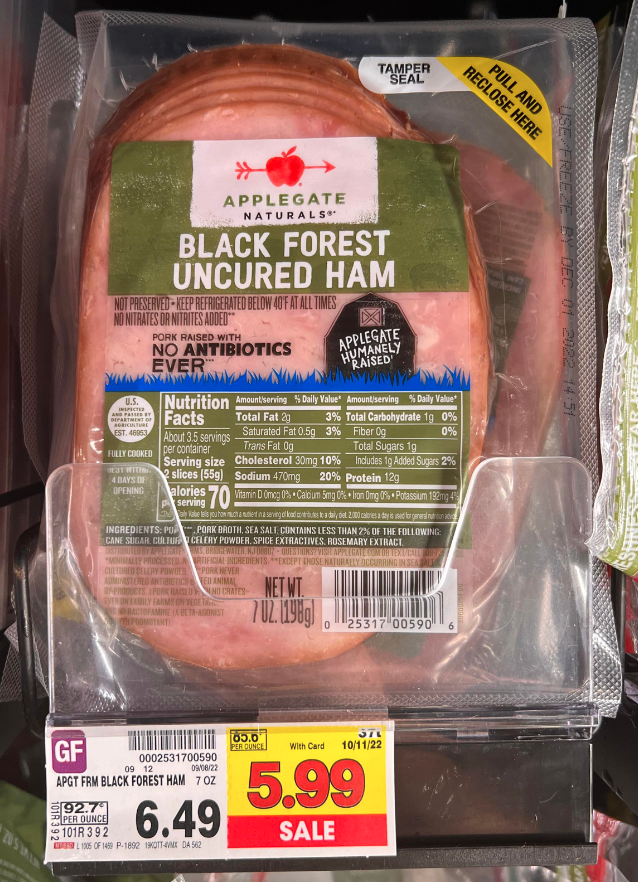 Applegate Naturals Ham on Kroger shelf