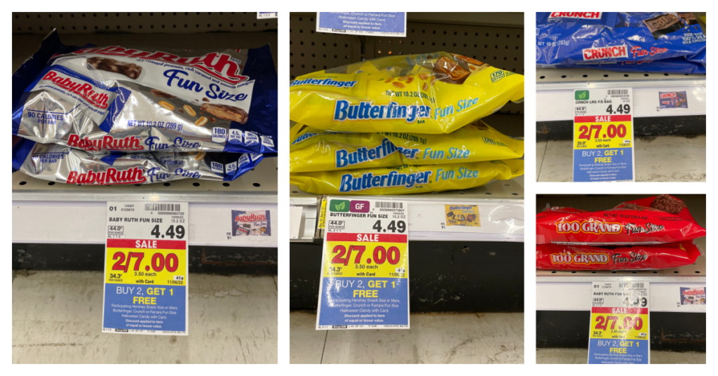 baby ruth, butterfinger, crunch and 100 grand kroger shelf images