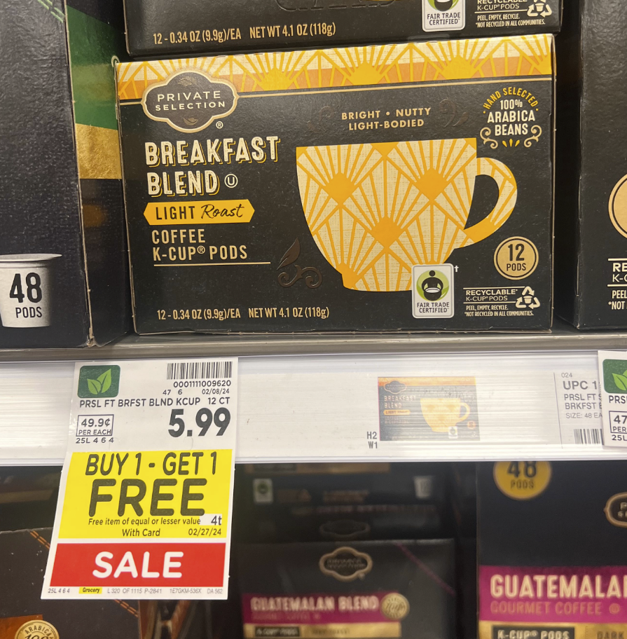 Private Selection Coffee K-Cups Kroger Shelf Image
