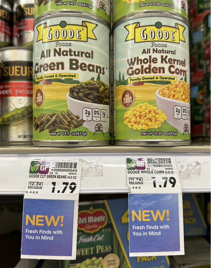 Goode Foods Green Beans and Corn Kroger Shelf Image